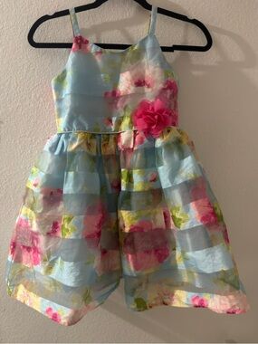 Girls Floral Party Dress | Blue & Pink | Size 8
